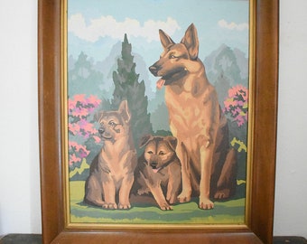 German shepherd painting - framed vintage German shepherd paint by number