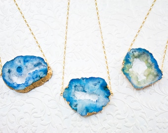 Blue Druzy Necklace, Druzy Pendant, Druzy Jewelry, 18k Gold Dipped Druzy Stone, Gifts for Her, Statement Necklace, Layering Necklace