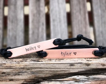 Set of 2-Hand stamped name bracelets, Best friend bracelets, BFF personalized friendship, custom hand stamped bracelet, couples gift