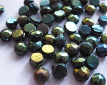 Vintage Glass Beads (36) Rare Iris AB Sew on Nailhead Beads
