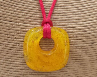 Fused Glass Pendant, Autumn, Golden Orange Donut Necklace, Fused Glass Jewelry, Autumn Jewelry - Prisha - -5