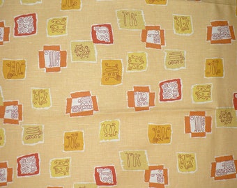 Mid Century Modern, Decorator fabric, Retro, Gold and Melon, Home Decor, 56" wide, Cotton