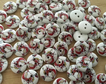 10 Santa Claus Christmas Round Wooden Patterned Buttons Sewing Crafts Scrapbooking Cards Novelty WB006