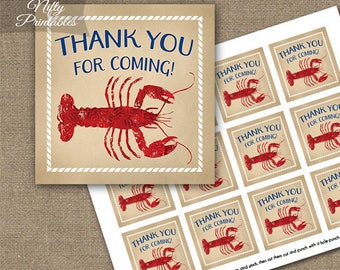Lobster Thank You Favor Tags - Lobster Boil Bake Thank You For Coming Tags - Seafood Vintage Nautical Dinner Thanks Favors LOB1
