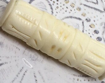 Large Carved Bone Bead , Large Ivory Colored Carved Bone Bead , 2"