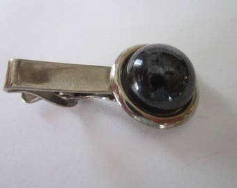 Retro Chrome & Art Glass Tie Clasp