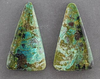 Parrot Wing Chrysocolla Cabochon Pair