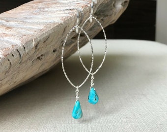 Turquoise Earrings, Turquoise Hoop Earrings, Turquoise Hoop Earrings Silver, Silver Turquoise Hoop, December Birthstone, Summer Fashion