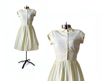 1940s Dress, 40s Dress, Yellow Dress, Vintage Dress, Womens Dress, Cotton Dress, Small Dress, Xs Dress, 1950s Dress, 50s Dress