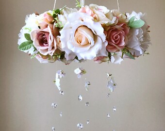 Baby mobiles hanging, Woodland nursery decor, Baby mobile, Floral mobile with Swarovski crystals / Crib mobile, Vintage inspired decor