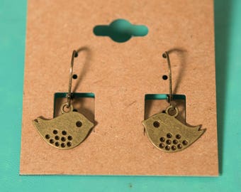 Tiny Birds Aged Bronze Metal Earrings