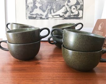 Rare set of Eight Vintage Heath Coupe Cups Teacups Coffee Sea and Sand speckled glaze mid century california pottery
