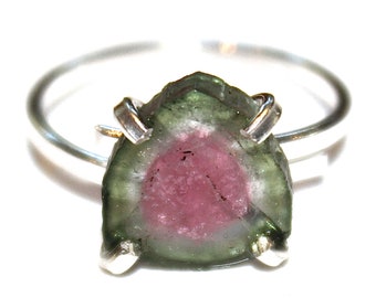 Raw Watermelon Slice Tourmaline Ring Tourmaline Ring SIlver Ring Watermelon Tourmaline Ring Tourmaline Slice Tourmaline Jewelry Trendy