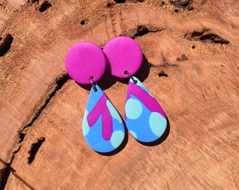 violet purple, blue and moss dangle earring