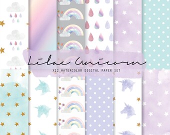 Unicorn seamless paper - Rainbow unicorn paper - Watercolor unicorn - Unicorn digital paper - Unicorn scrapbooking - DIY Unicorn Party decor