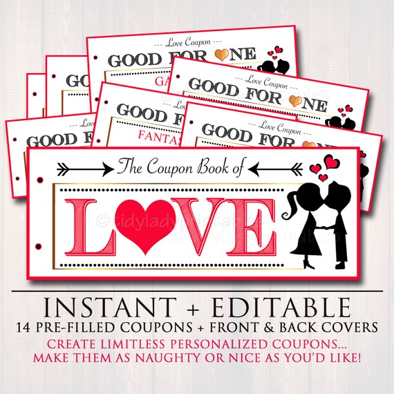 EDITABLE Love Coupon Book INSTANT DOWNLOAD Printable Love