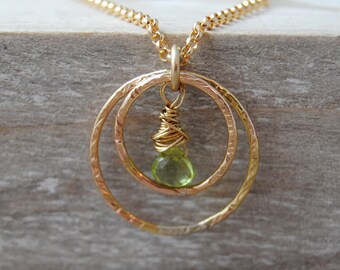 Peridot Necklace, August Birthday Gift, August Birthstone Necklace, Gold Necklace, Circle Necklace