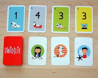 DWIDJLIE educational game for children made in Quebec, playing cards with animals and numbers, gift
