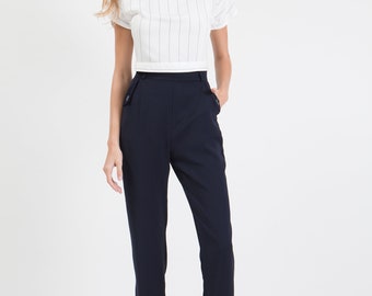 High Waisted Pants in Blue / Blue Pants / Retro Pants / 50s Pants / Navy Blue Pants /