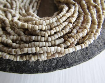 MINI beige seed beads, ivory cream no2 glass beads opaque rustic color organic tube barrel spacer indonesian 1 to 2mm /44 inches, 7ab1-2