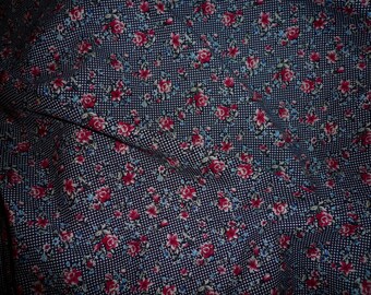 rose & hubble cotton fabric retro print tiny roses on polka dot 1 metre only UK seller