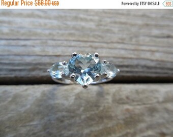 ON SALE Heart shape Sky blue topaz ring in sterling silver