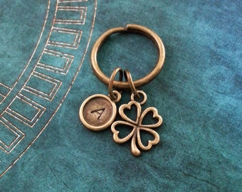 Four Leaf Clover Keychain, VERY SMALL Keyring, St. Patrick's Day Keychain Good Luck Charm Brass Shamrock Keychain St. Patty's Lucky Keychain