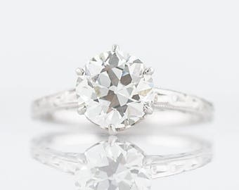 Antique Engagement Ring Art Deco GIA 1.67 Old European Cut Diamond in 14k White Gold