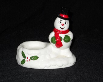 Vintage Frosty the Snowman Porcelain Tealight Holder