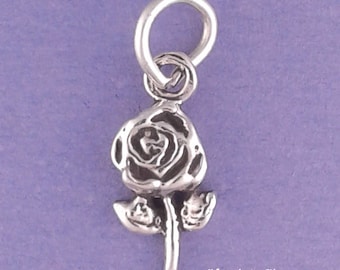 ROSE Flower Charm .925 Sterling Silver MINIATURE Small - elp1802