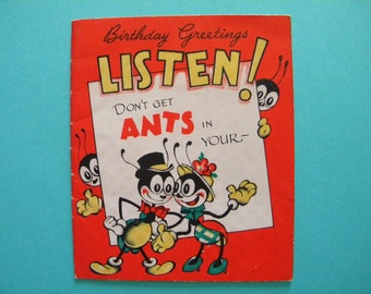 Vintage Birthday Card Anthropomorphic Ants in your Pants Signed