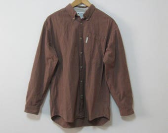 COLUMBIA Men's L Long Sleeve Cotton Shirt Brown Burgundy with Logo on Front Tomboy Shirt Boyfriend Shirt SEE Details FREE Shippin