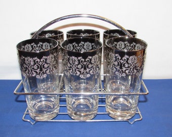 Silver OMBRE ROYAL LUSTER Glassware Set of 6 with Carrier