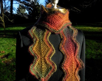 Chain of Diamonds Knit Scarf in Polo Colorway rust green red gold orange