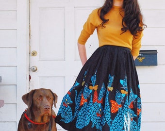 RESERVED do not purchase! 1950s novelty border print cat skirt