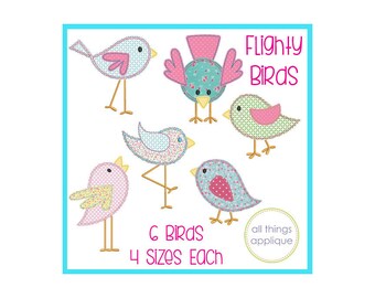 Flighty Bird Set Applique - 6 Designs - 4 Sizes Each - BEAN Stitch (#1127) - Spring Applique Design - INSTANT DOWNLOAD