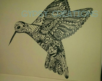 SALE! Hummingbird Doodle/ Zentangle Art Print