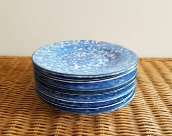 Blue and White Spongeware | Set of Six Plates