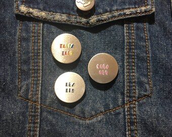 Pronoun Pin - Trans Pronoun Enamel Pin - They Them Pin - Trans Pin - He Him Pin - Nonbinary Pin - MTF Pin - FTM Pin - She Her Pin