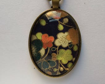 pendant made with Japanese Chiyogami paper - Oval JP22