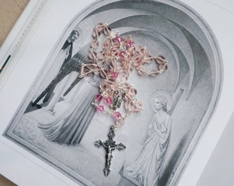 Full 5 decade Rosary - Swarovski crystal and vintage Pink Czech glass beads