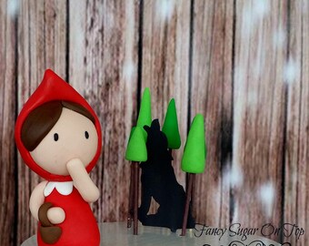 Fondant Little Red Riding Hood with Wolf Cake Topper set
