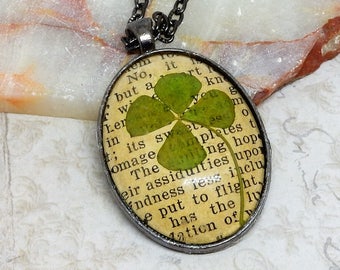 Clover Necklace, Lucky Four Leaf Clover Necklace, Shamrock Clover, 4 Leaf Clover, Four Leaf Clover, Luck Necklace