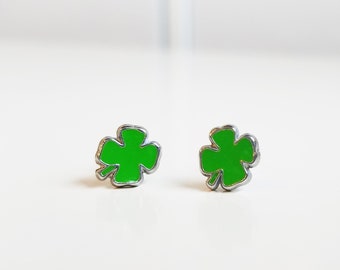 Four leaf clover stud earrings with plastic posts for sensitive ears
