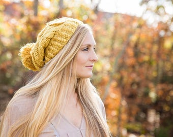 Slouchy Knit Pom Pom Beanie Hat