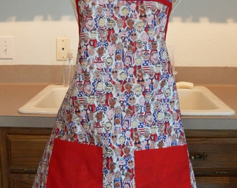 Children All Around the World - Patriotic Full Apron - Red, White, and Blue - Flags