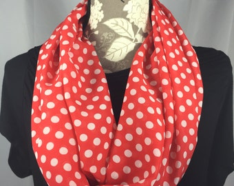 Red Polka Dot Infinity Scarf, Lightweight Scarf, Gift for her, Gift for Wife, Scarves for Women, Mother's Day,Infinity Scarf,Red Scarf,scarf