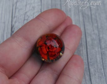 Everlasting Red Russet Rose Marble, unusual gift, collectible glass art, sphere, lampwork, flower, valentine, gift for her, unusual gift