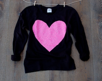 Valentines Day Sweatshirt - Sequin Heart Sweatshirt Jumper. Womens Heart Shirt. Valentine Heart. Holiday Gift Idea Women Teen Girls