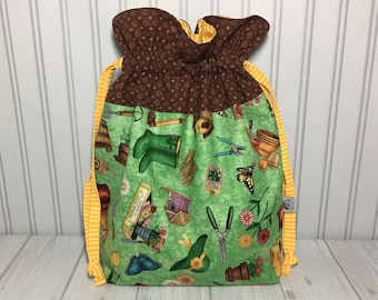 Large Drawstring Knitting Crochet Project Bag - Gardening